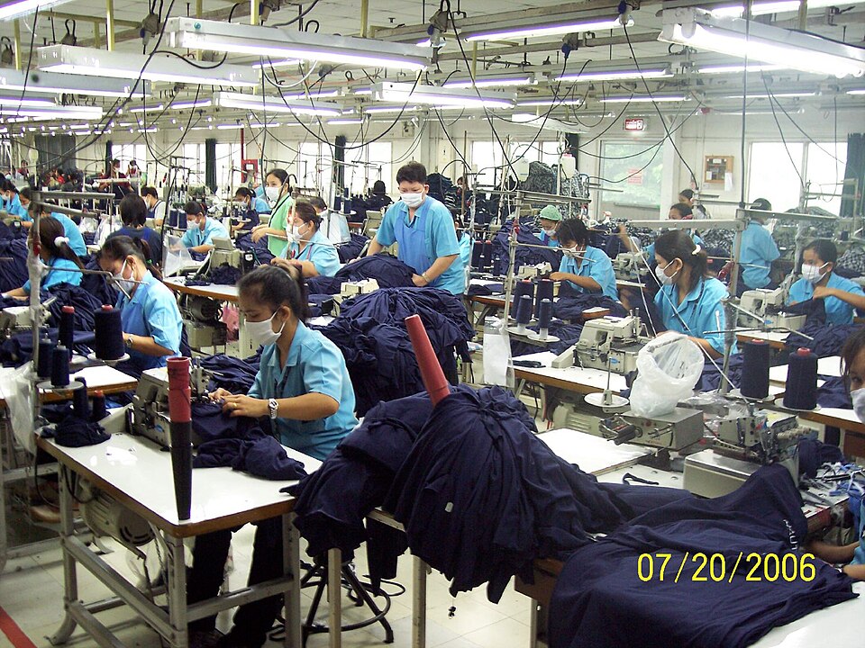 Sewing production line in a garment workshop (representative image)