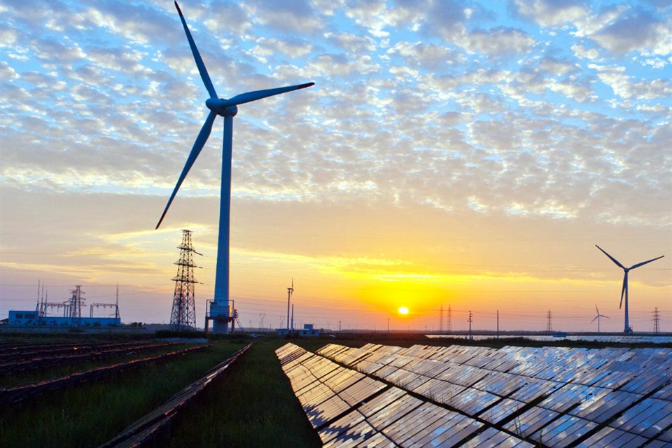 Wind turbines, solar panels and power transmission infrastructure