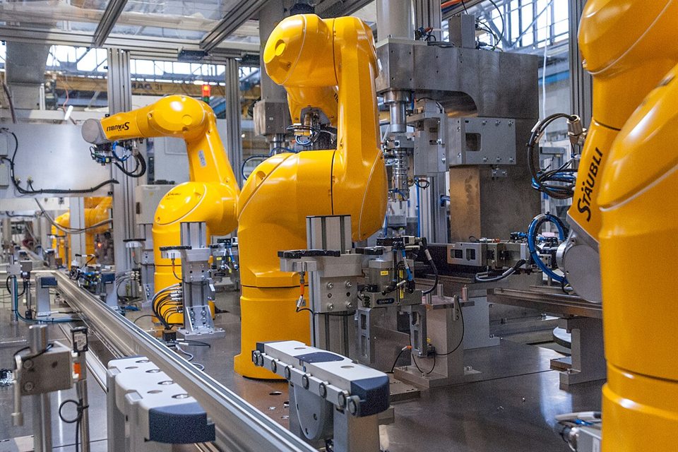 Industrial robots on an automated production line